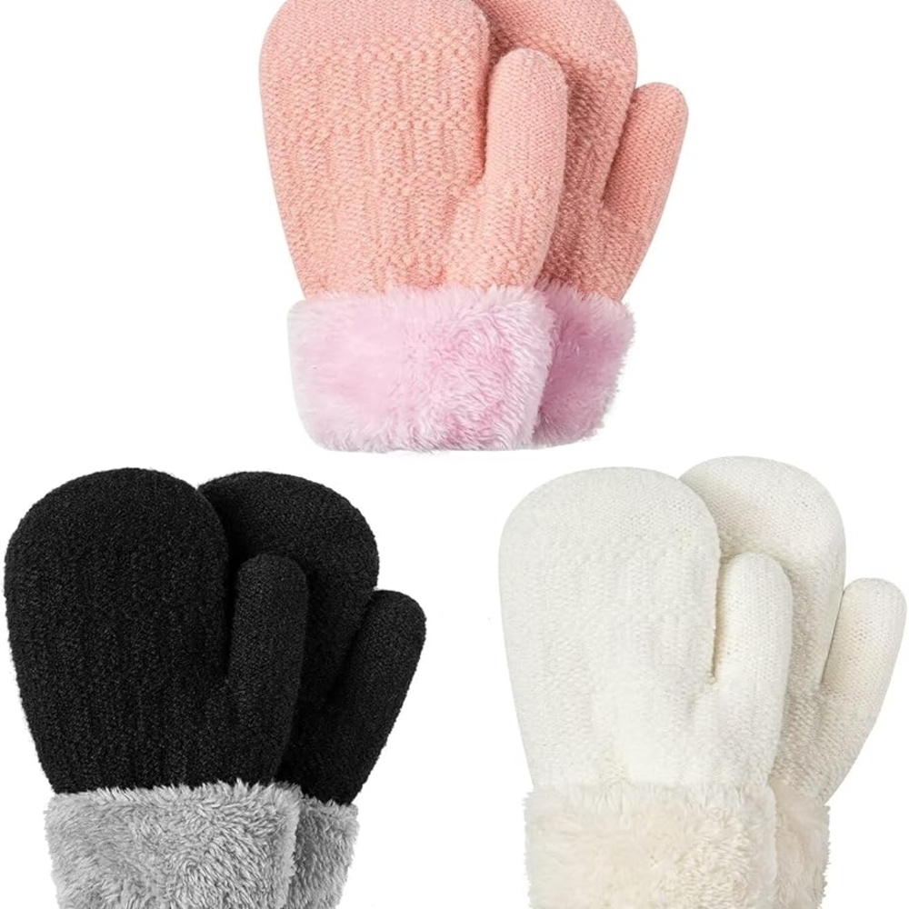 Cozy Kids Mittens Set - Pink, Black, and White